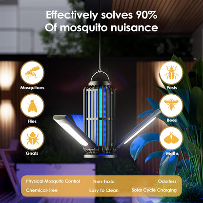 TYPEC Bug Zapper, Solar Bug Zapper with 3 Solar Charging Panels, IP65 Waterproof Mosquito Zapper, 4200V Mosquito Zapper with LED Light, Outdoor Indoor AUTO ON/Off