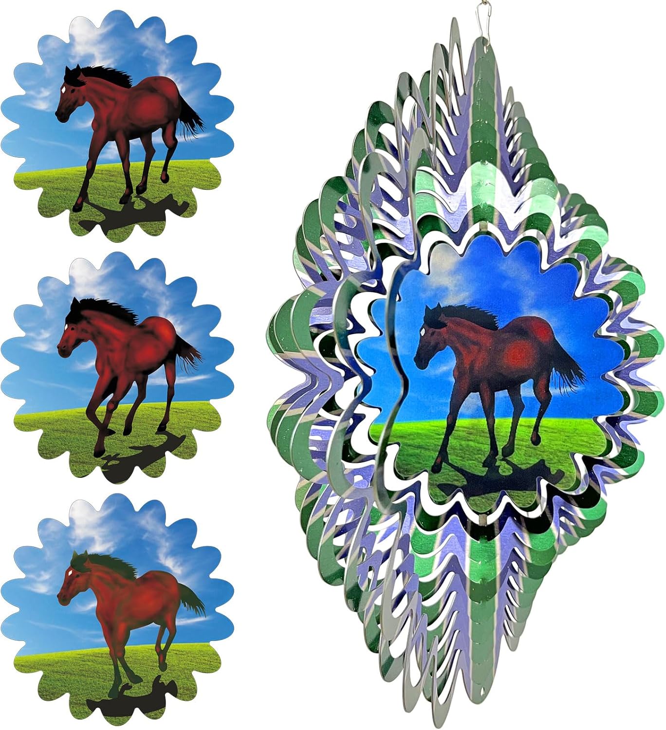 Animated Horse Wind Spinner | 3D Kinetic Hanging Wind Spinners & Sculptures, Garden Decoration Yard Ornament Outdoor Décor, Memorial Gift for Horse Lover, Men & Women