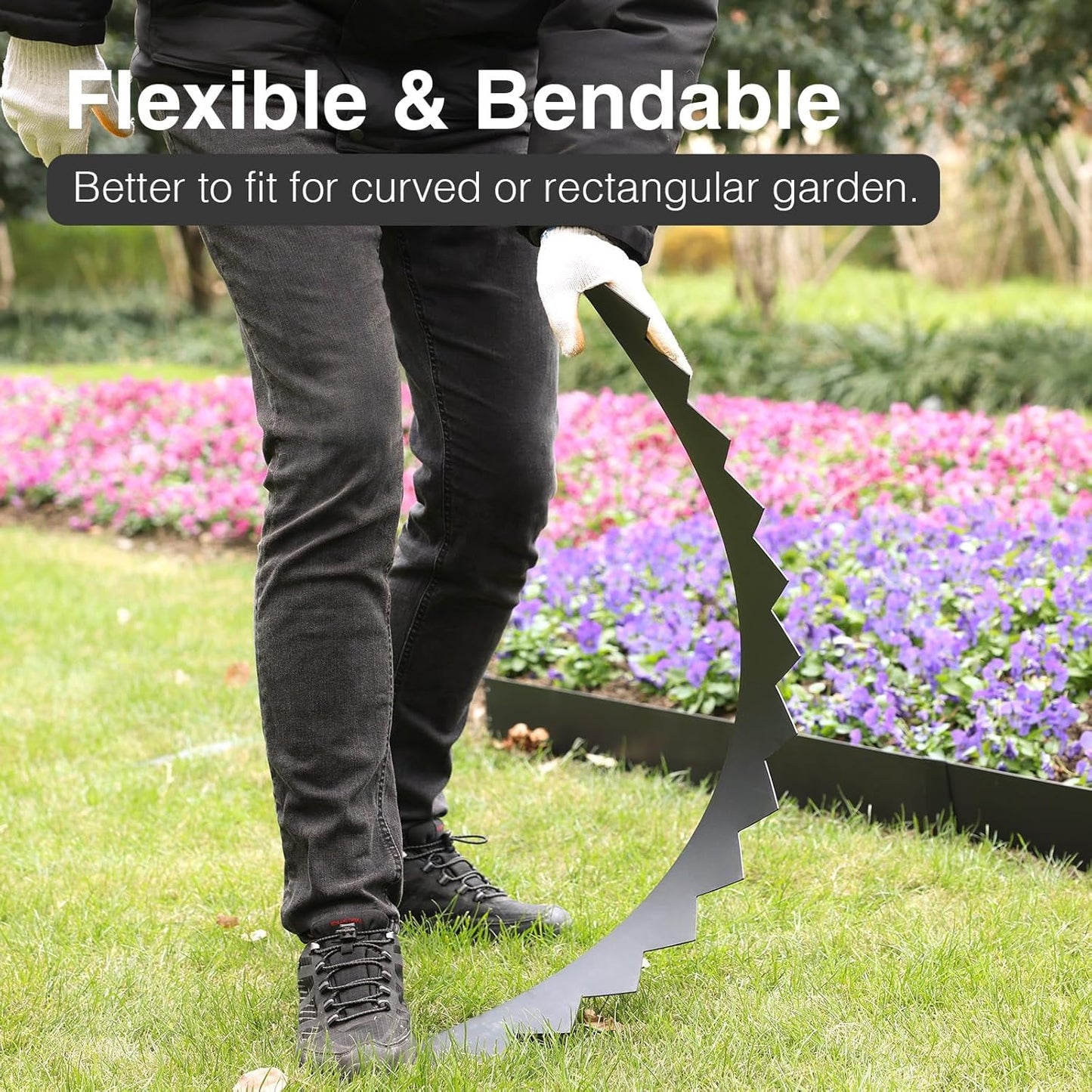 6-Pack Galvanized Steel Landscape Edging w/Black Powder Coating - 40" L x 6" H Bendable Metal Strips - Hammer-in Edge Border w/ 7 Clips for Lawn, Yard Pathway Divider (20Ft Total) #LYLB06BK-US