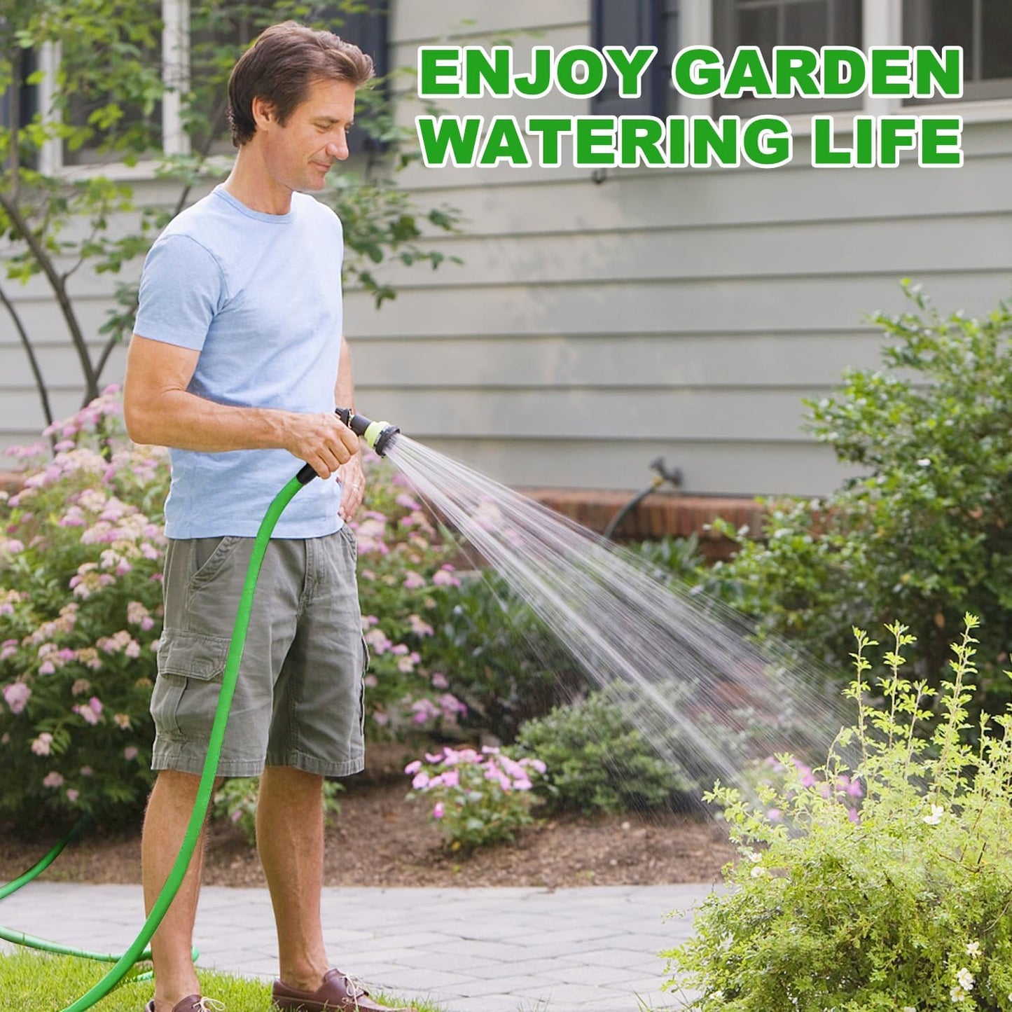 YOTOO Heavy Duty Hybrid Garden Hose 5/8-Inch by 50-Feet 150 PSI Water Hose, Kink Resistant, Flexible with Swivel Grip Handle and 3/4" GHT Solid Brass Fittings, Green+Blue