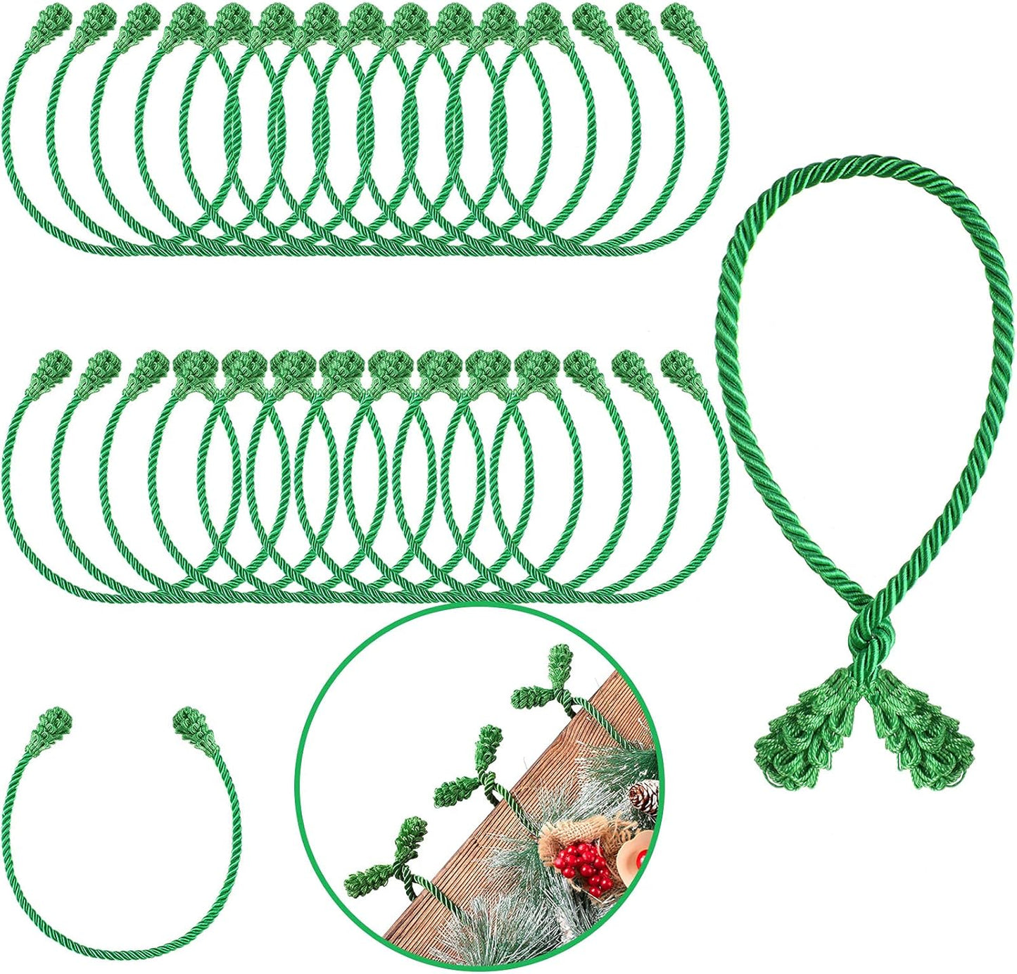 Shappy 24 Pieces Christmas Garland Banister Ties Christmas Decorative Reusable and Flexible Twist Ties for Garland, Banister Home Decoration (Green)