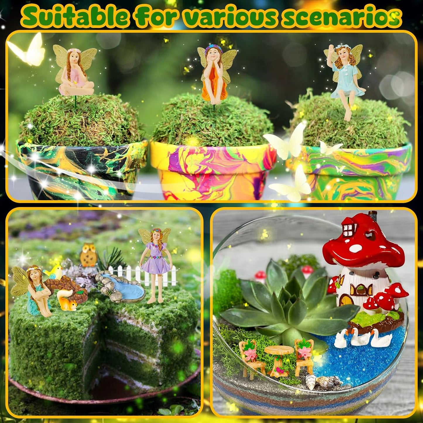 56 Pcs Fairy House Garden Kit Miniatures Fairy Garden Accessories Mini Resin Figurines Animals Decor Mushroom House Outdoor Ornaments for DIY Micro Landscape Ornament