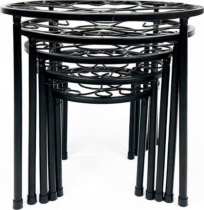 HAINARverS Metal Plant Stands 5-Pack, Heavy Duty Rustproof Iron Corner Flower Pot Stand Holder,Round Supports Display Rack Tiered Plant Stand Shelf For Indoor And Outdoor Multiple (Black)