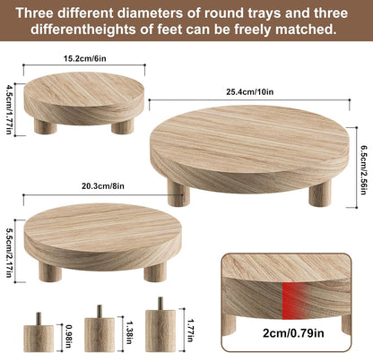 3 Pcs Wood Plant Stand Indoor Outdoor, Round Wood Riser for Decor 6/8/10" Wooden Stool Display Stand Flower Pot Holder Small Planter Tray Modern Potter Decorative for Desktop Counter Room (Natural)