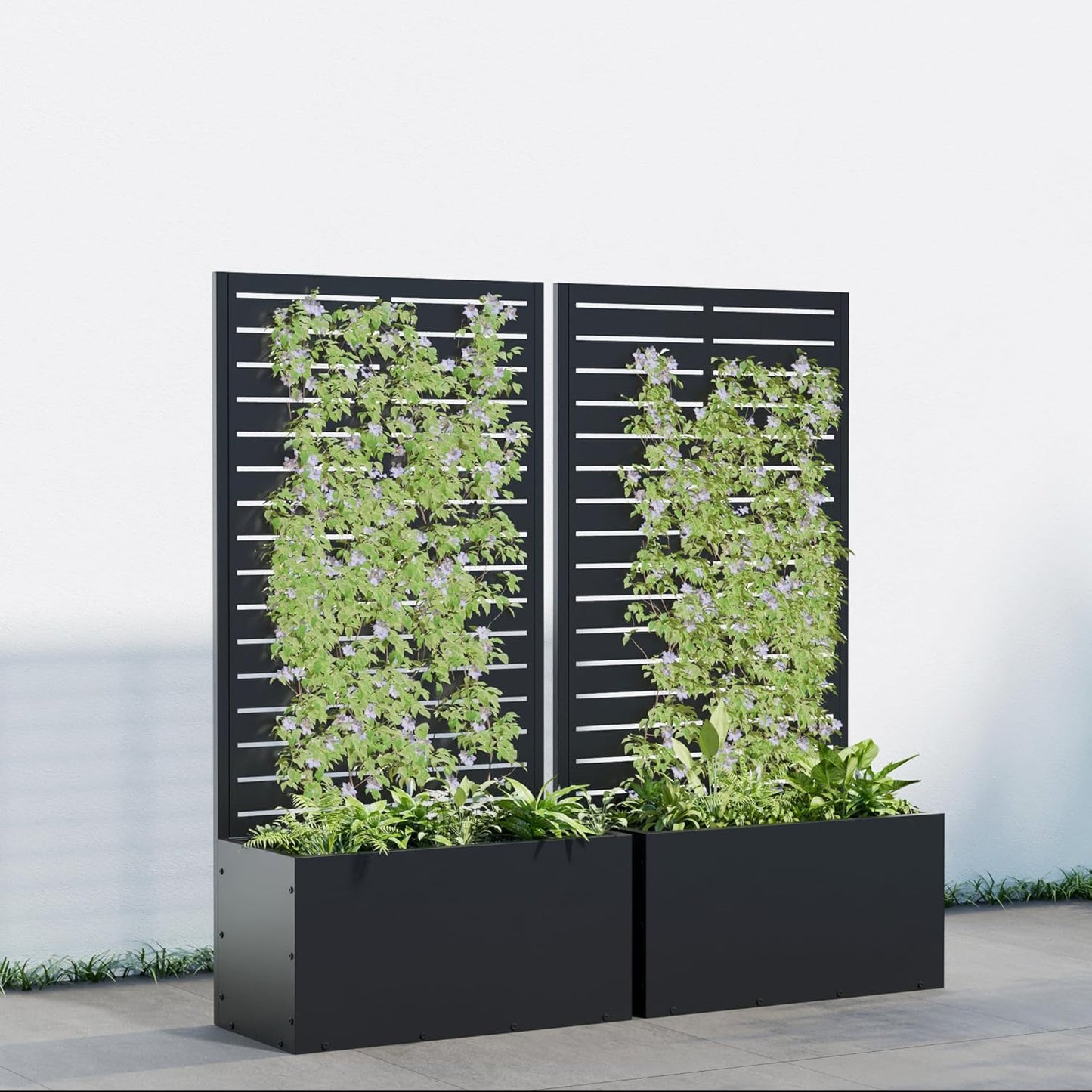 Casaphoria 47"x24" Metal Raised Garden Bed with Trellis(2 Pack), Outdoor Planter Box with Wheels & Drainage Holes for Climbing Plants, Flowers, Elevated Garden Kit with Privacy Screen, Black-Louvered