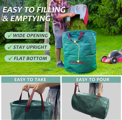 2 Pack 132 Gallon Reusable Yard Waste Bags (Green + Black), Durable Lawn and Leaf Bags with Reinforced Handles, Jumbo Collapsible Garden Bags for Yard Cleanup, Landscaping & Storage