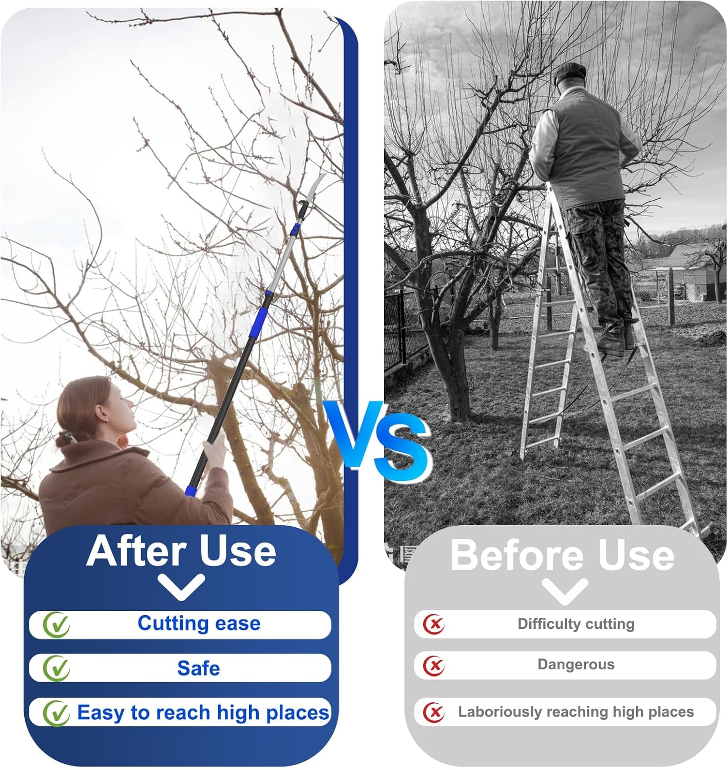 36FT Pole Saw, Telescoping Tree Trimmer with 5-20FT Extension Pole, Manual Branches Pruner for Backyard, Blue