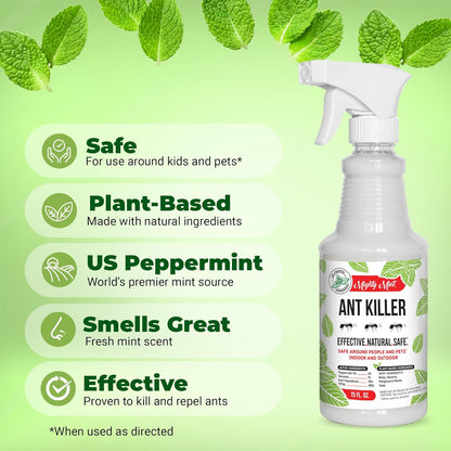 Mighty Mint Peppermint Oil Ant Killer Spray – Natural Ant Repellent for Indoor & Outdoor Use – Plant-Based Insect & Pest Control – 16 oz (Pack of 2)
