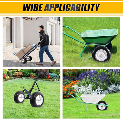 MZREXN 14.5" Wheelbarrow Tire Flat-Free 3.00/3.25/3.50/4.00-8" Solid Tire and Wheel with 3"-7" Centered Hub, 3/4" & 5/8" Bearings Replacement for Hand Truck/Dolly/Utility Cart/Garden Cart 1PCS Silver