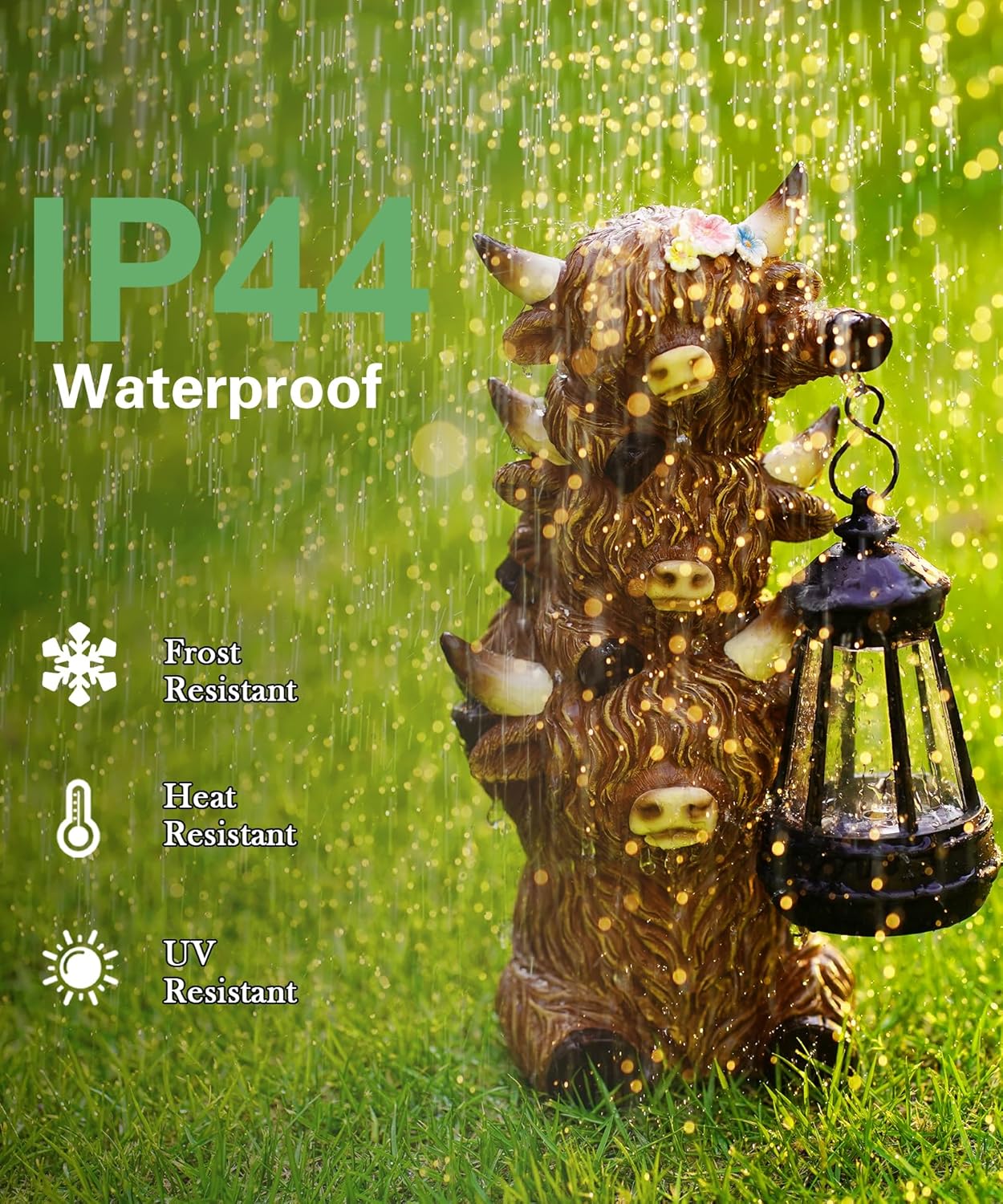 Solar Highland Cow Outdoor Decor:Garden Statue Outside Lantern Ornaments for Yard Lawn Patio Porch- Unique Gifts for Mom Women Grandma(Brown)