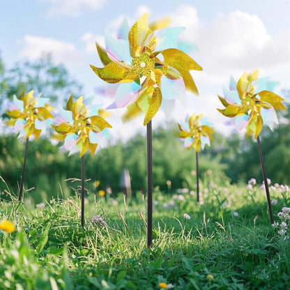 winemana 12 Pcs Reflective Pinwheels Outdoor, Wind Spinners for Yard & Garden, Sparkly Bird Repellent Windmill Scare Birds Away, Deterrent Devices for Outside Patio Lawn Spring Decor (Yellow)