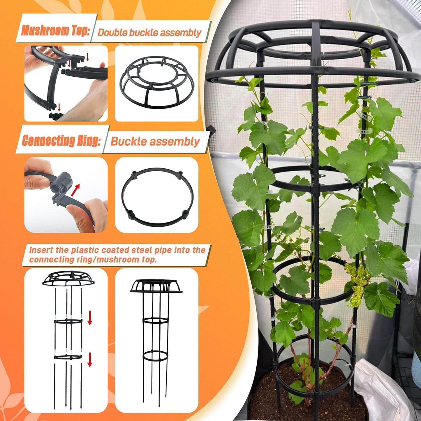 65 Inch Garden Trellis for Climbing Plants Outdoor, Mushroom Top Trellis for Potted Plants, Vines, Roses, Clematis, and Vegetables, Plant Trellis Support 1 Pack