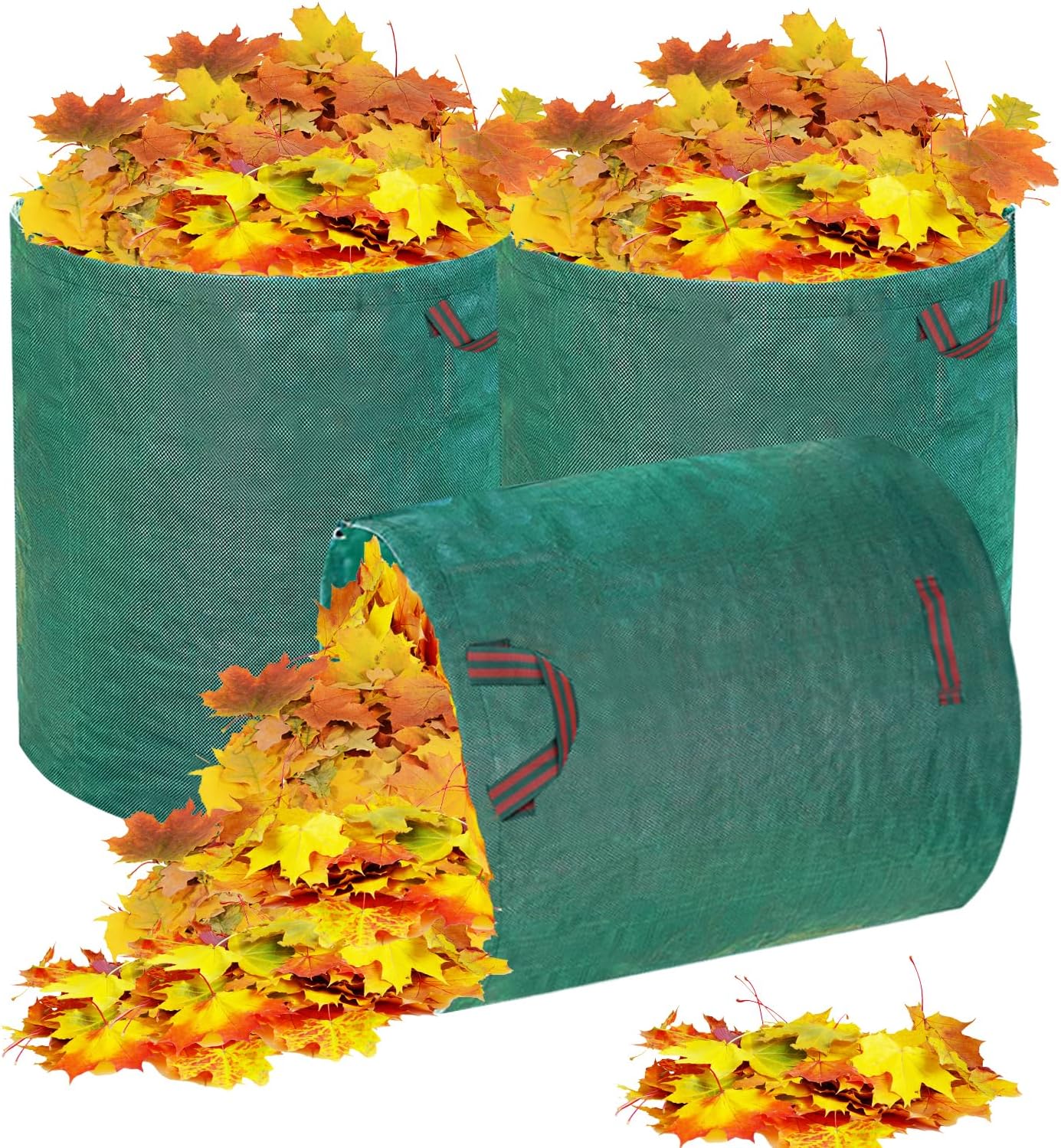 Hugeleaf 3 Pack Reusable Yard Waste Bags, 132 Gallon Extra Large Heavy Duty Lawn and Leaf Bags with Reinforced Handles, Standable Yard Bags for Lawn Leaves and Waste Collection