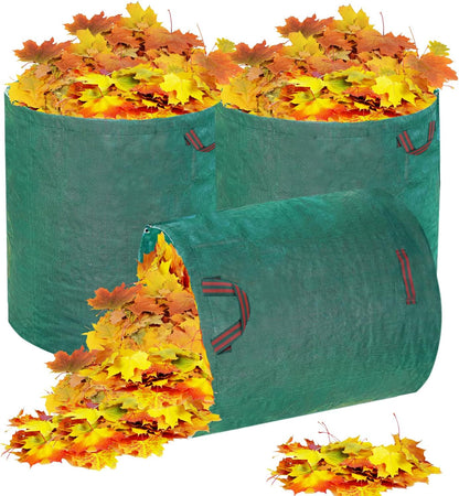 Hugeleaf 3 Pack Reusable Yard Waste Bags, 132 Gallon Extra Large Heavy Duty Lawn and Leaf Bags with Reinforced Handles, Standable Yard Bags for Lawn Leaves and Waste Collection