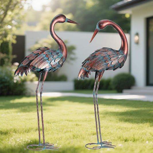chisheen Crane Garden Statues Outdoor Yard Decorations Metal Heron Yard Art Bird Sculpture Decor