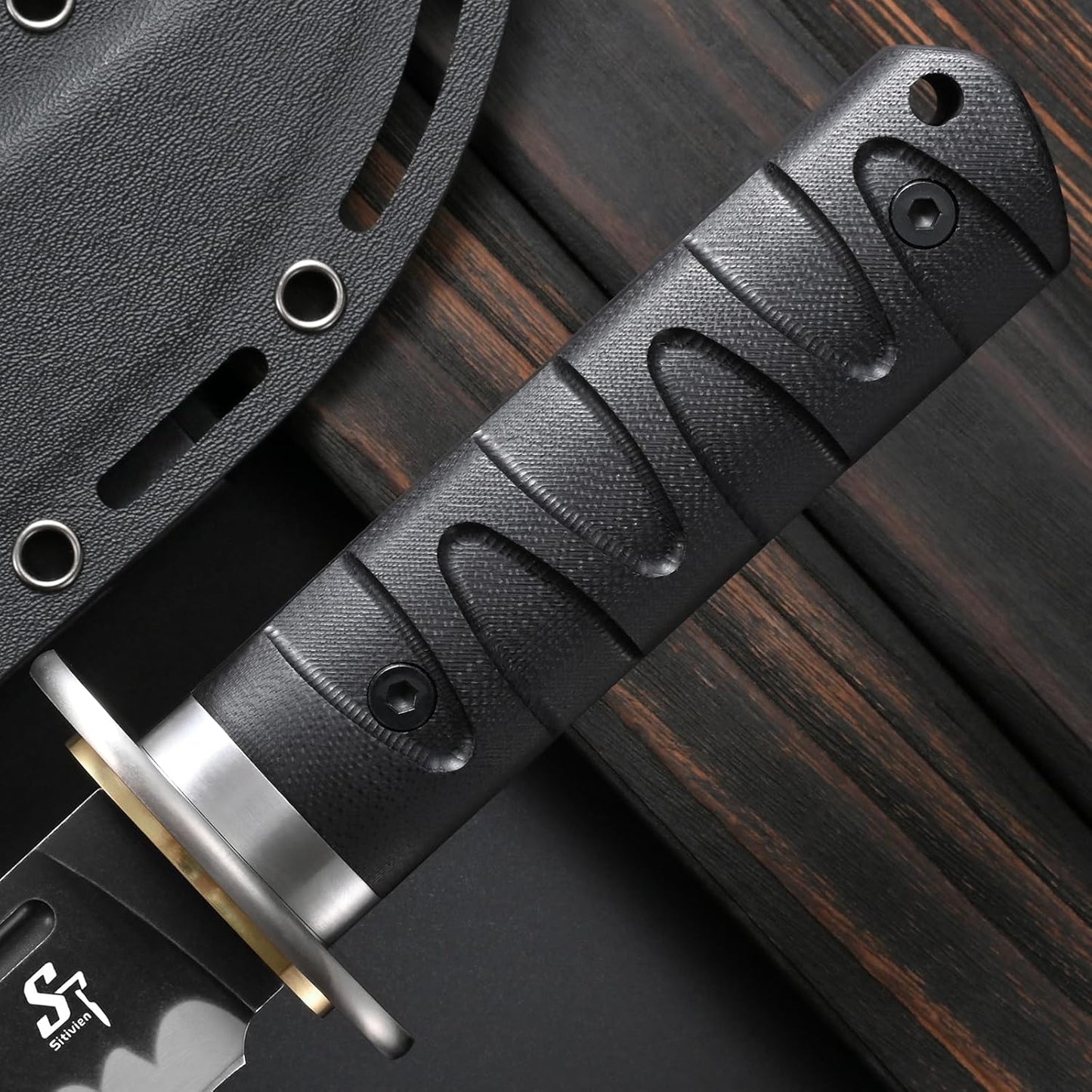 Sitivien ST29 Fixed Blade Knife, AUS-10 Steel Blade G10 Handle Full Tang Bowie Knife for Outdoor Camping Hunting Fishing Working(Black)