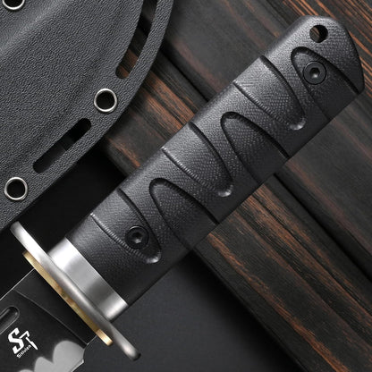 Sitivien ST29 Fixed Blade Knife, AUS-10 Steel Blade G10 Handle Full Tang Bowie Knife for Outdoor Camping Hunting Fishing Working(Black)