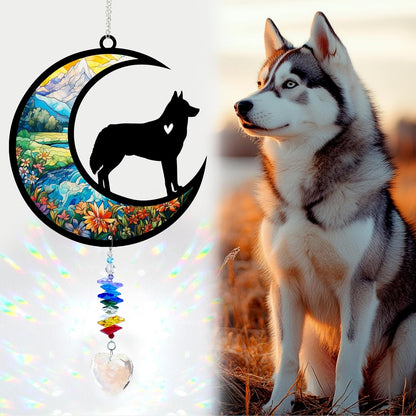 Husky Suncatcher, Personalized Pet Loss Gift with Name & Date, Heart-Shaped Crystal Sun Catcher, Dog Remembrance Sympathy Rainbow Maker for Window & Garden