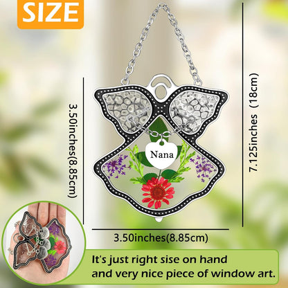 KY&BOSAM Angel Suncatcher Nana Stained Glass for Windows Hangings Wind Chime Home Decor with Pressed Flower in Glass and Metal Charm Birthdays Gifts for Women Nana Mothers Day Valentine's Christmas