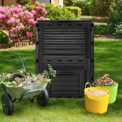 Happygrill Outdoor Compost Bin, Composting Box w/Top Flip Latch-on Lid,80 Gallons Composter for Kitchen Waste & Garden Scraps, Compost Barrel for Fast Creation of Fertile Soil (Black)