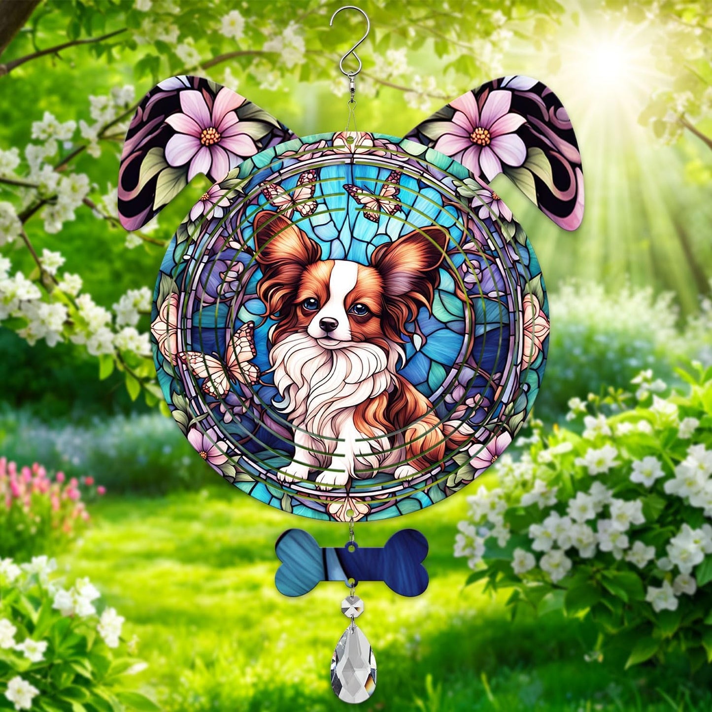 Papillon Dog Ears Wind Spinner, Papillon Wind Spinner Hanging for Yard and Garden V02