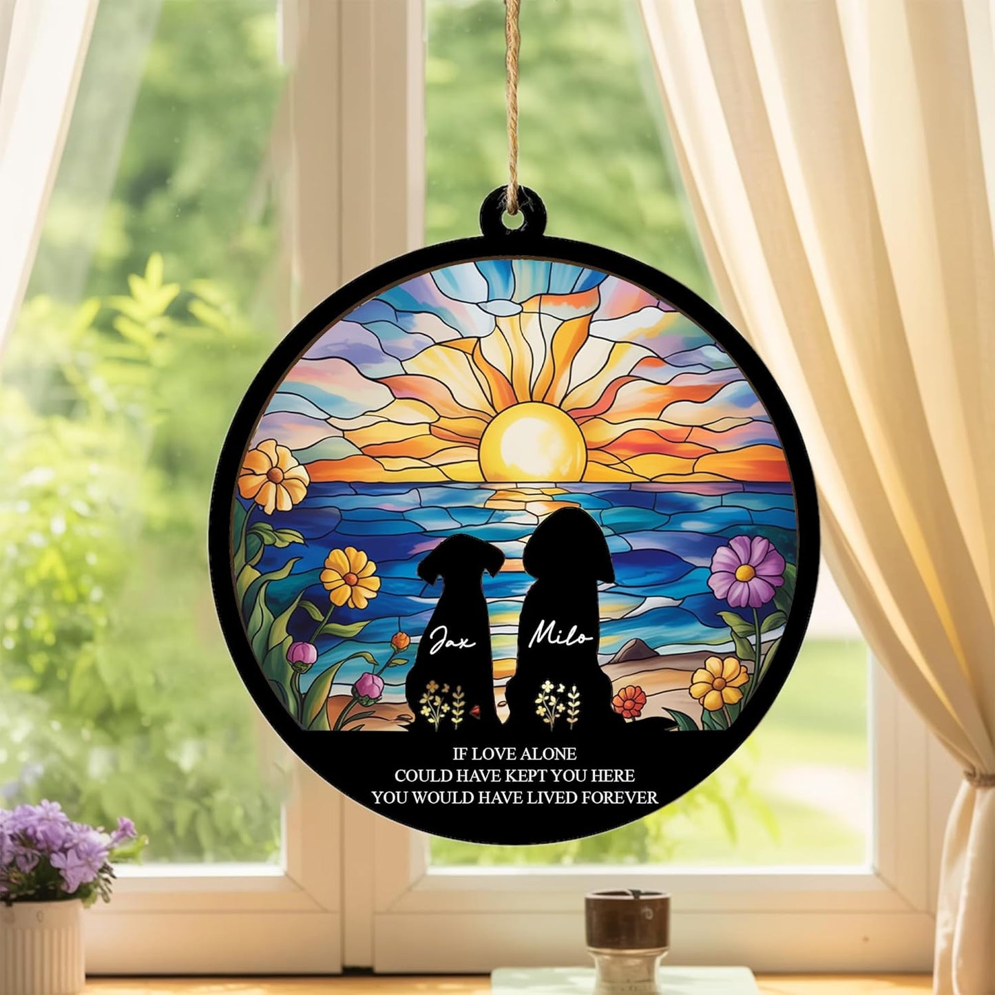Personalized Dog Memorial Ornament with Name & Breed, Custom Pet Loss Gift, in Loving Memory Pet SunCatcher, Sympathy Gifts for Dog Lovers, Rainbow Window Decoration