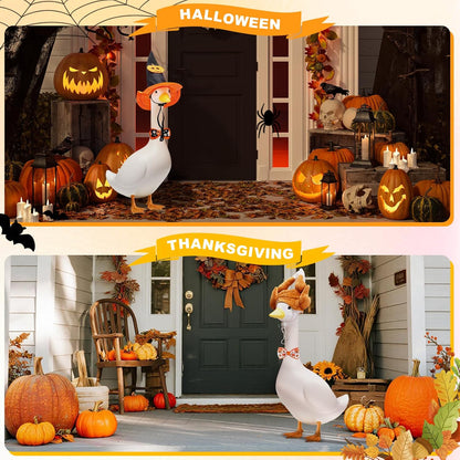 8 Set Holiday Porch Goose Outfits for 17/23" Plastic Lawn Goose - Halloween, Thanksgiving, Christmas, St. Patricks, Summer, Valentines Easter - Patio Yard Garden Decor with Hat and Bow Tie