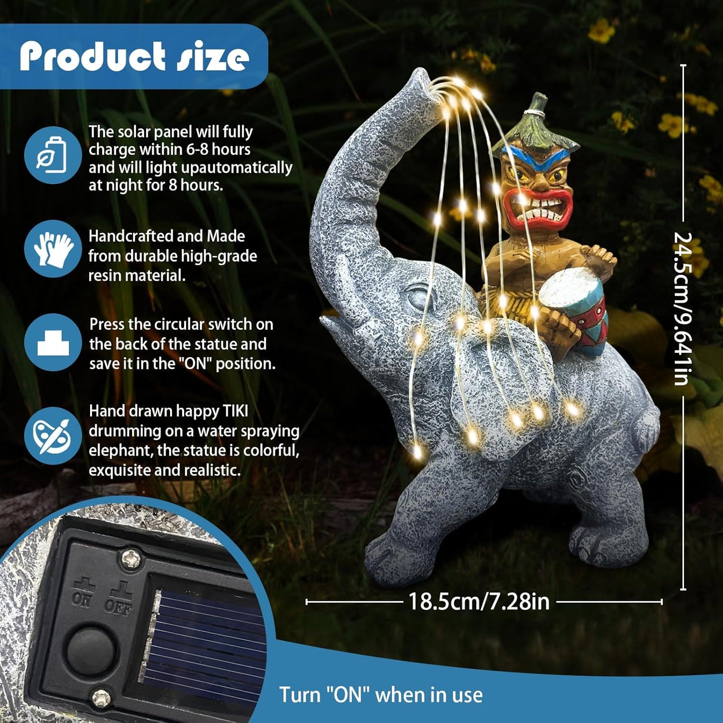 Solar Powered Elephant Tiki Courtyard Light, Outdoor Garden Decoration Elephant Statue,Gifts for Women Mom Grandma Senior Elderr, Garden, Courtyard, Yard, Lawn