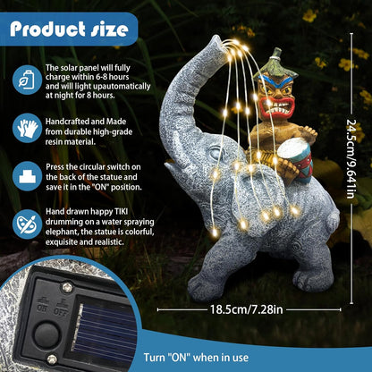 Solar Powered Elephant Tiki Courtyard Light, Outdoor Garden Decoration Elephant Statue,Gifts for Women Mom Grandma Senior Elderr, Garden, Courtyard, Yard, Lawn