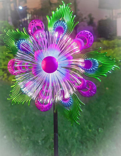 Solar Peacock Wind Spinners for Yard and Garden, 40 Inch Solar Windmill Garden Whirligig Kinetic Spinners Decor for Lawn,Patio&Yard, Metal Whirligigs Purple Wind Spinners Outdoor