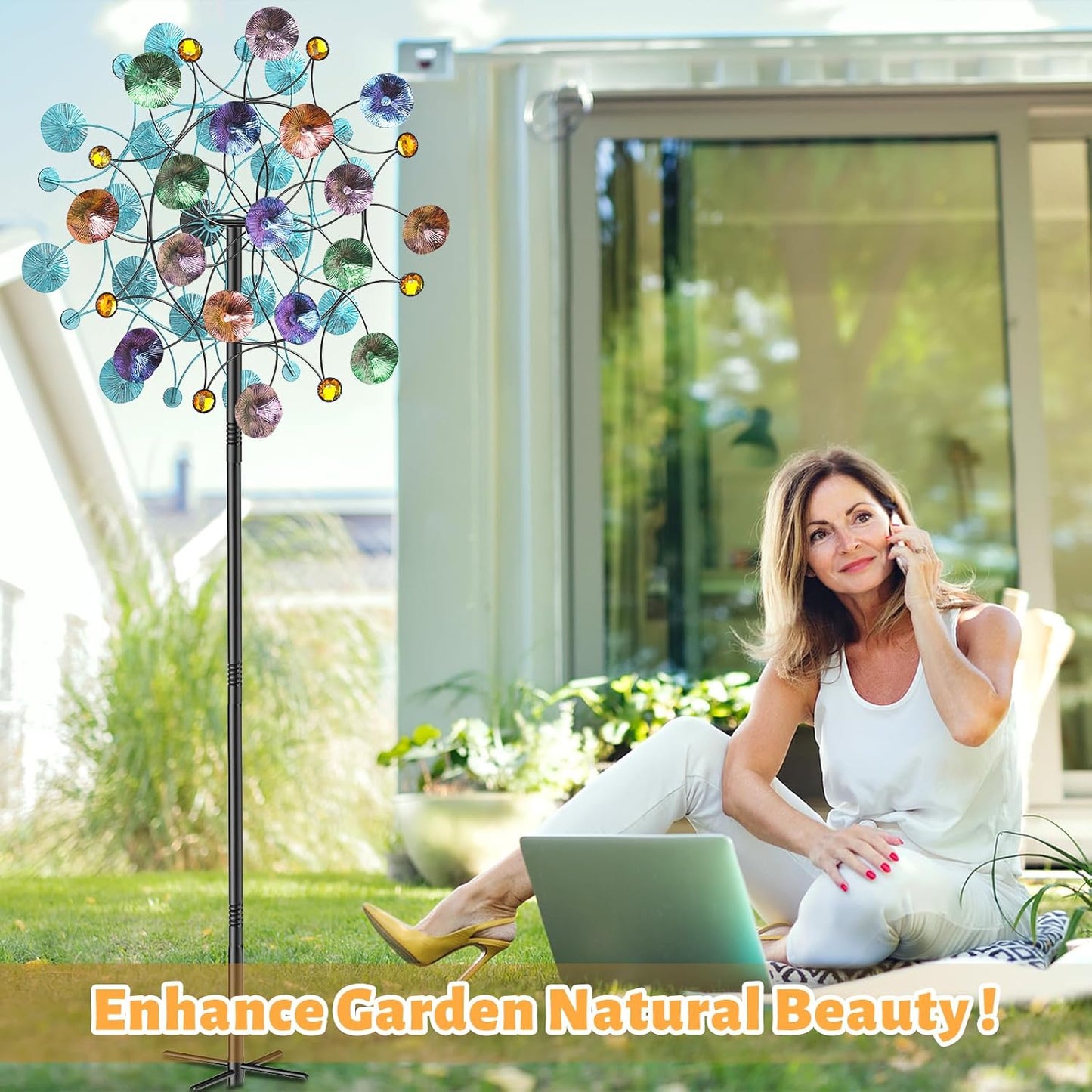FaloStwer 78.7 Inch Tall Metal Wind Spinner for Outdoor, Large Kinetic Wind Sculpture with Unique Blade Design, Easy Install Garden Windmill for Patio Yard Lawn Decoration(Large Size A)