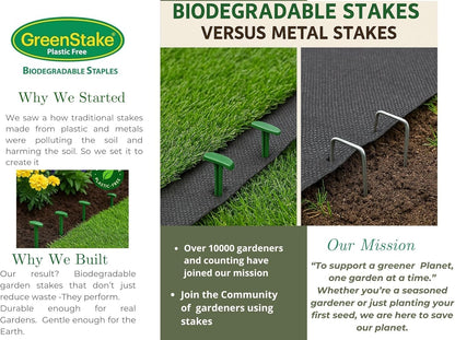 Pack of 50 - GreenStake 4-Inch Biodegradable Garden Stakes, Superior Holding Power - Eco-Friendly Garden Support Pegs & Fabric Pins for Membrane, Netting, Turf, Landscaping and Gardening