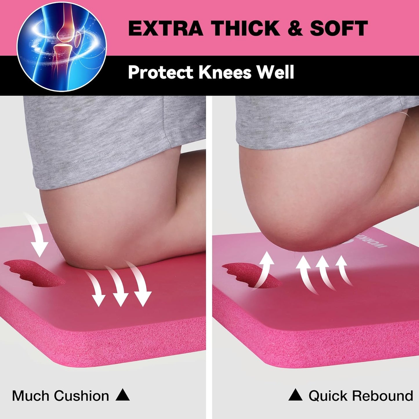 WORKPRO Extra Thick Kneeling Pad, Soft Foam Cushioning for Knee, Large Foam Kneeler Mat for Gardening, Bathing Baby, Workout Supplies, 17.5 x 11 x 1.5 in, Pink