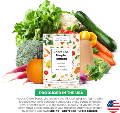 Woods Creek Seeds: Cherokee Purple Tomato Seeds for Planting - Heirloom Tomato Seeds for Planting Outdoors, Indoors, Patio or Home Plant Garden - Non-GMO Seed Pack of Indeterminate Slicing Tomatoes