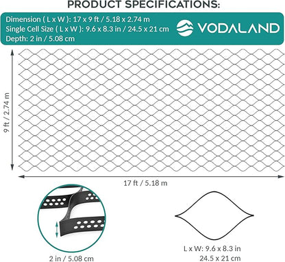 Vodaland - 2" GeoCell - 100% Permeable for Walking Paths, Patios and Erosion Control, Size 9 ft x 17 ft Black