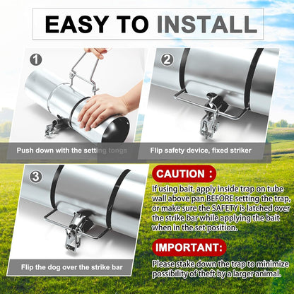 Qualirey Stainless Steel Tube Squirrel Trap Rust Resistant Trap 4.5'' in Diameter with a Setting Tong for Backyards Patios Gardens, Safe and Effective Pest Control Commercial and Residential Use 15''