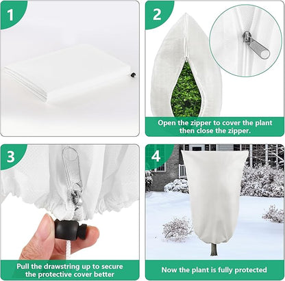 Plant Covers Freeze Protection, 2 Pack 47''×71'' White Frost Cloths Blankets with Zipper Drawstring Shrub Tree Covers for Winter Outdoor Plants Freeze Protection