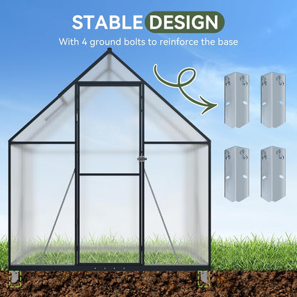 Aoxun 4x6 FT Outdoor Greenhouse,Sturdy Aluminum Frame, Polycarbonate Panels, Roof Vent, Ground Nails, Lockable Door,Quick Setup for Garden and Backyard, Black