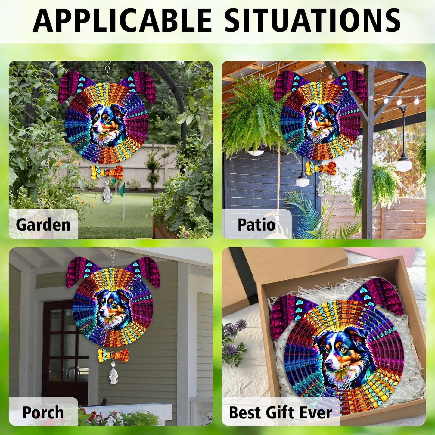 Australian Shepherd Dog Ears Wind Spinner, Australian Shepherd Wind Spinner Hanging for Yard and Garden