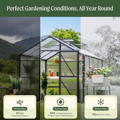 Vego Garden Junior Victorian Greenhouse 8ft – Durable Aluminum Frame with Polycarbonate Panels – All-Season Greenhouse for Backyard or Patio