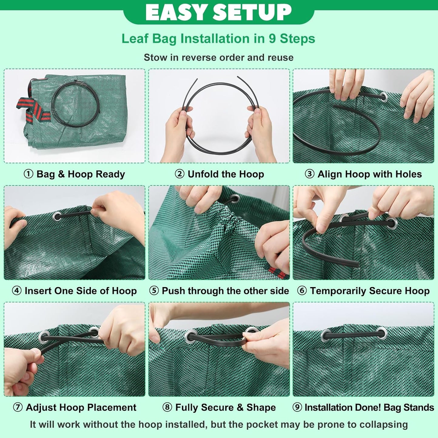 Reusable Yard Waste & Lawn and Leaf Bags with Gloves Pack - 72 & 32 Gallon Heavy Duty Lawn Trash Bags, Multi-Purpose: Garden Debris, Leaf Collection & Tool Storage, Collapsible for Easy Storage