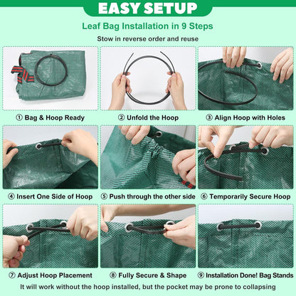 Reusable Yard Waste & Lawn and Leaf Bags with Gloves Pack - 72 & 32 Gallon Heavy Duty Lawn Trash Bags, Multi-Purpose: Garden Debris, Leaf Collection & Tool Storage, Collapsible for Easy Storage