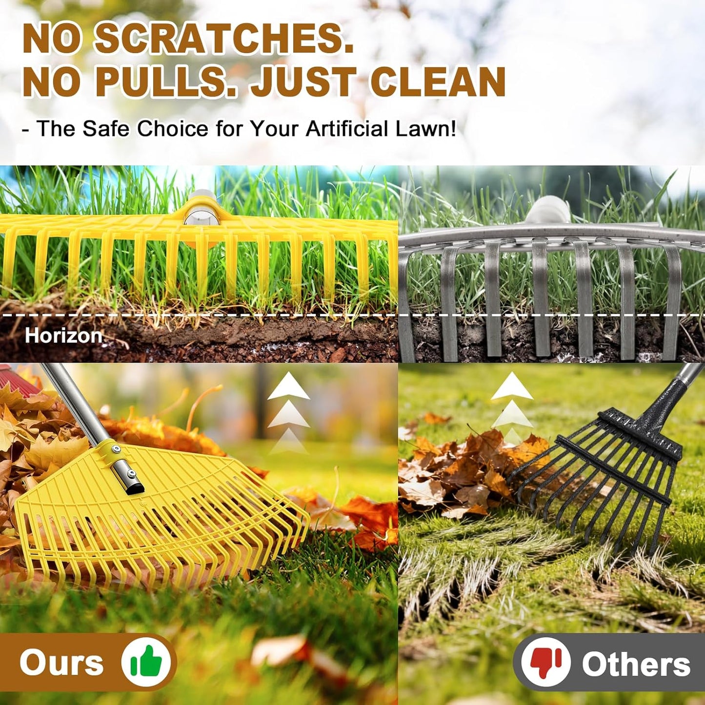 Garden Rake for Leaves - Extra Wide 18" Leaf Rake,Lightweight Long Handle for Women Seniors Kids Effortless Clean-Up,23 Non-Clog Flexible Tines for Lawn-Friendly,65” Adjustable Plastic Rakes for Yard