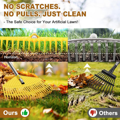 Garden Rake for Leaves - Extra Wide 18" Leaf Rake,Lightweight Long Handle for Women Seniors Kids Effortless Clean-Up,23 Non-Clog Flexible Tines for Lawn-Friendly,65” Adjustable Plastic Rakes for Yard
