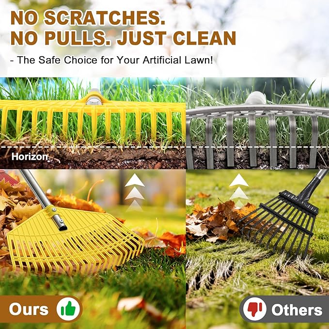 Garden Rake for Leaves - Extra Wide 18" Leaf Rake,Lightweight Long Handle for Women Seniors Kids Effortless Clean-Up,23 Non-Clog Flexible Tines for Lawn-Friendly,51” Adjustable Plastic Rakes for Yard