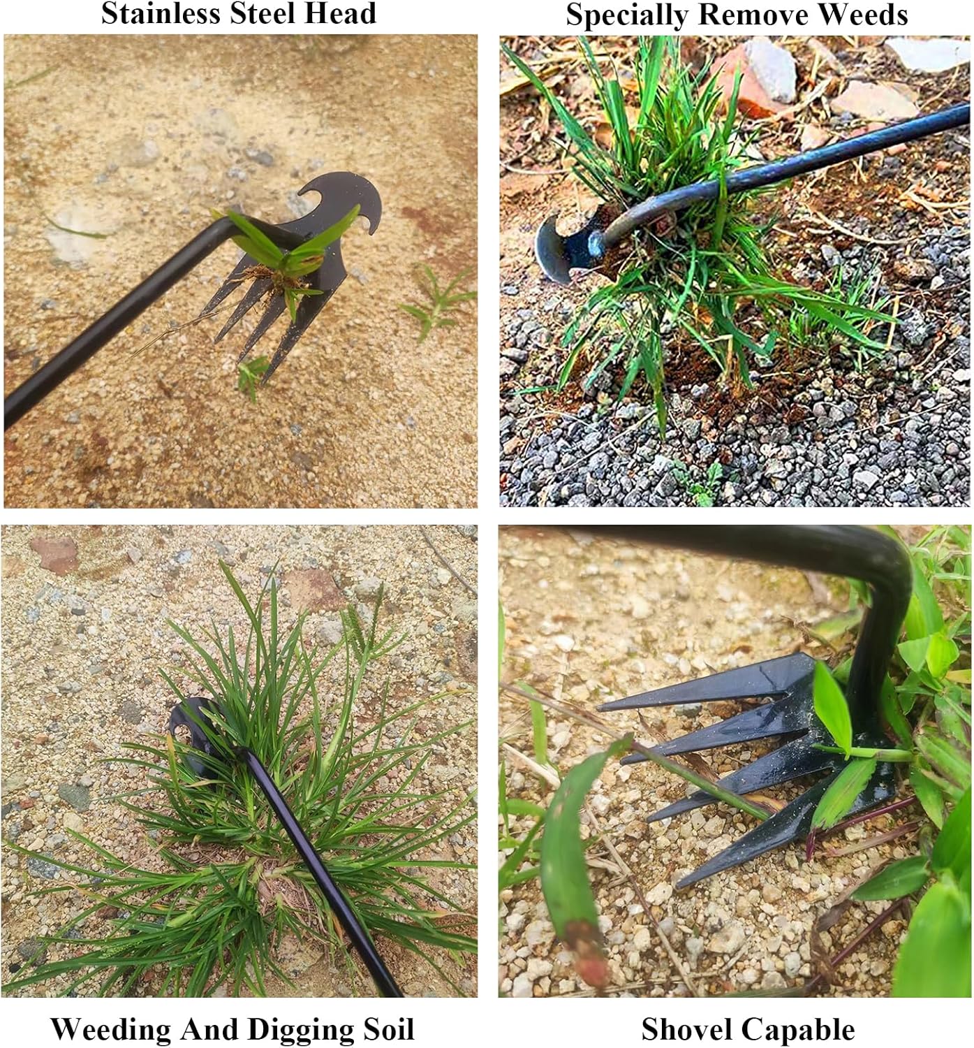 WMM Weed Puller Tool Gardening Tools Set of 2 Uprooting Weed Pulling Tool, 4 Teeth Manganese Steel Forged Weeding Tool for Vegetable, Portable Hand Weeder Tool for Garden Farm Planting Weeding