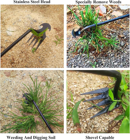 WMM Weed Puller Tool Gardening Tools Set of 2 Uprooting Weed Pulling Tool, 4 Teeth Manganese Steel Forged Weeding Tool for Vegetable, Portable Hand Weeder Tool for Garden Farm Planting Weeding