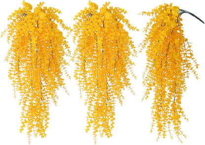 RECUTMS Aritificial Hanging Plant 3 Pack Fake Eucalyptus Leaves Faux Yellow Vine Plant Hanging for Indoor Home Room Wall Outdoor Garden Party Proch Wedding Backyard Arch Decoration(Pure Yellow)