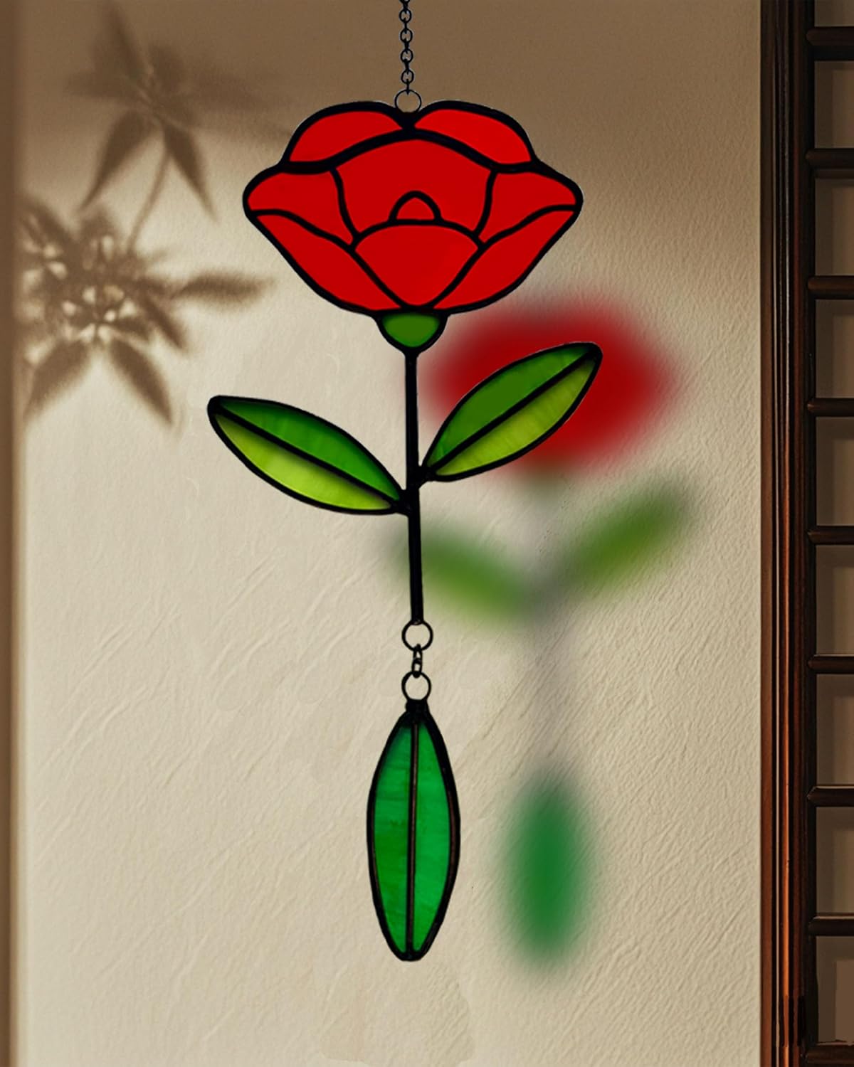 Stained Glass Window Hangings, Handcrafted Garden Suncatchers for Window and Home Decor Decor, Unique Artisan Glass Ornaments for Indoor and Outdoor Use, Red Flower