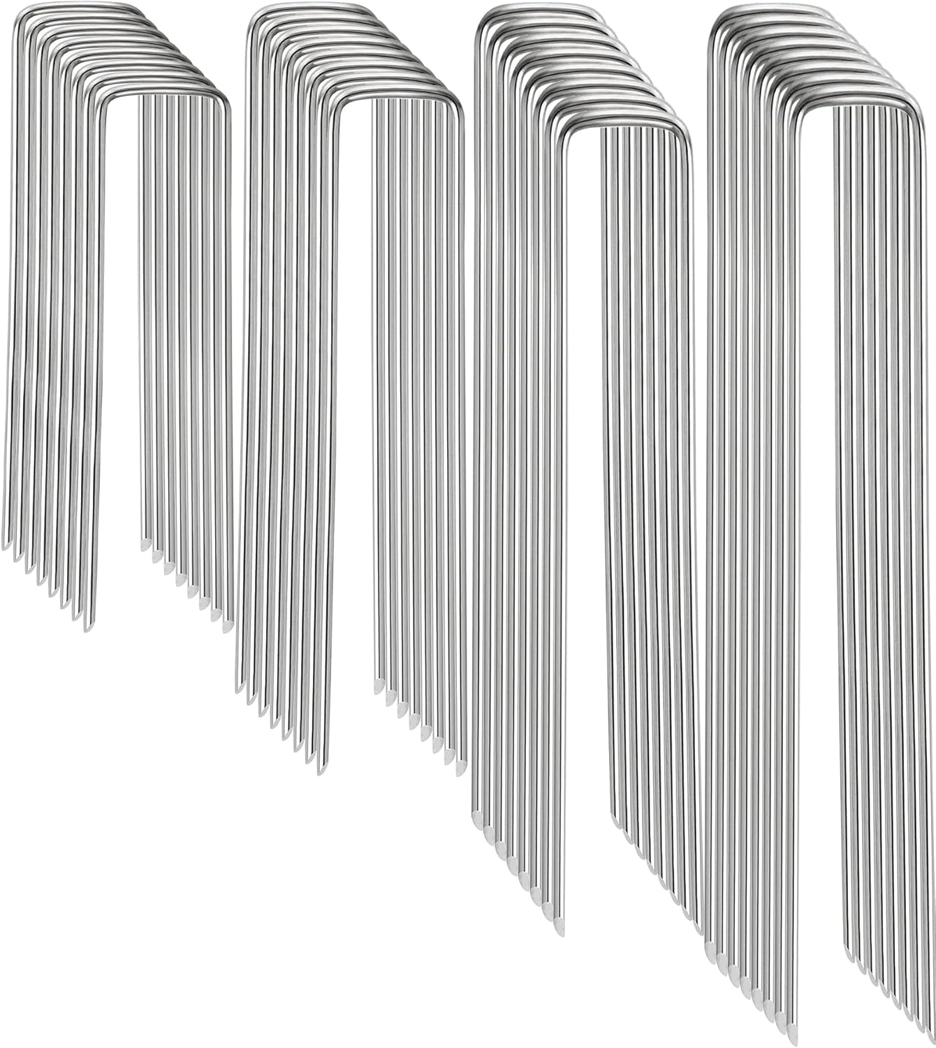 Landscape Staples, 100 Pack 4/6/8/10 Inch 11 Gauge Galvanized Garden Staples, Landscape Stakes for Gardening, Garden Yard Lawn Ground Stakes for Securing Weed Barrier Fabric, Irrigation Tubing, Fence